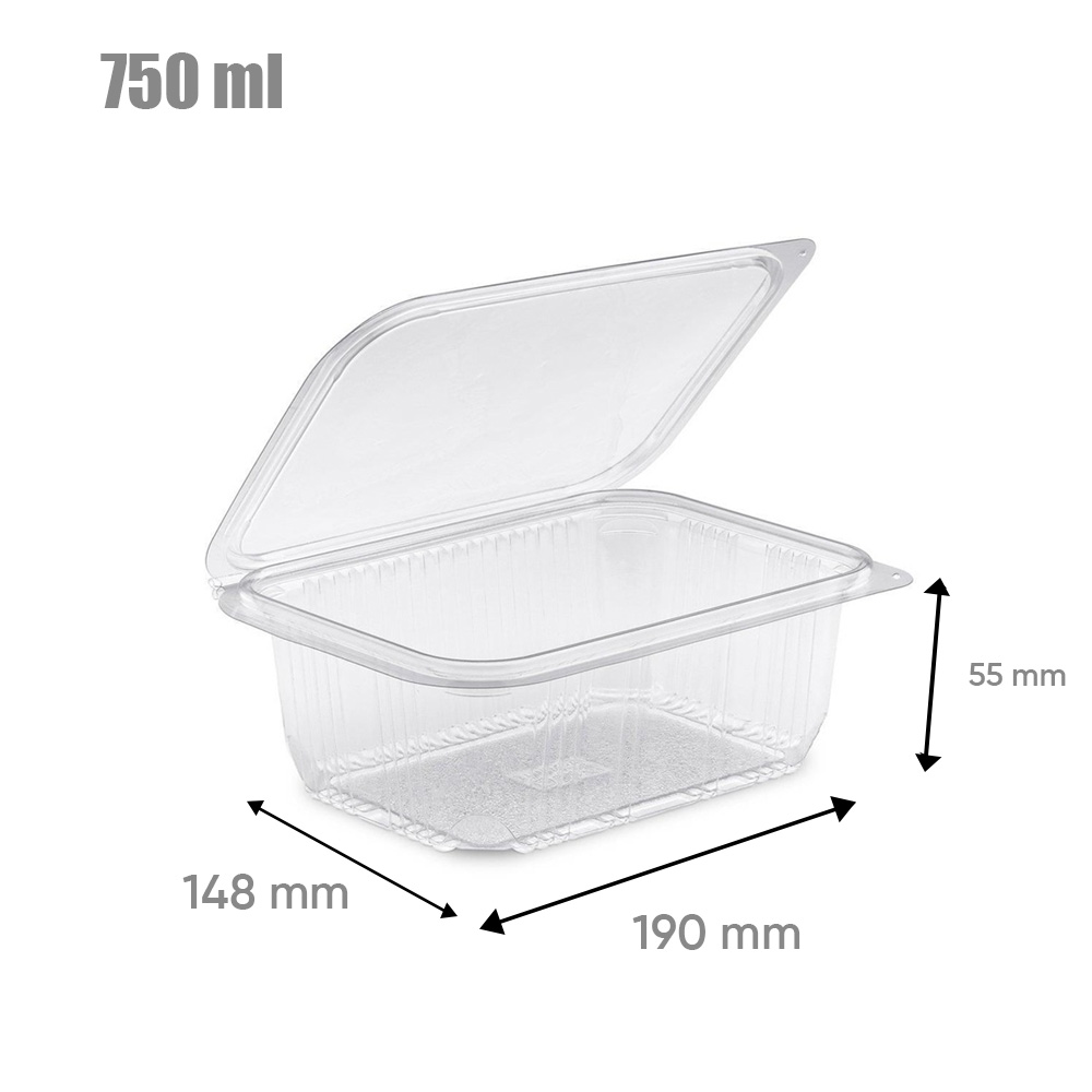 Barquette fraîcheur avec couvercle à charnière 750 cc